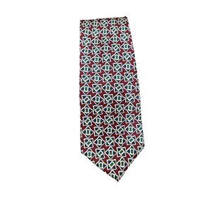 Brooks Brothers Mens Silk Tie With Geometric Pattern Red Blue Design Made In USA